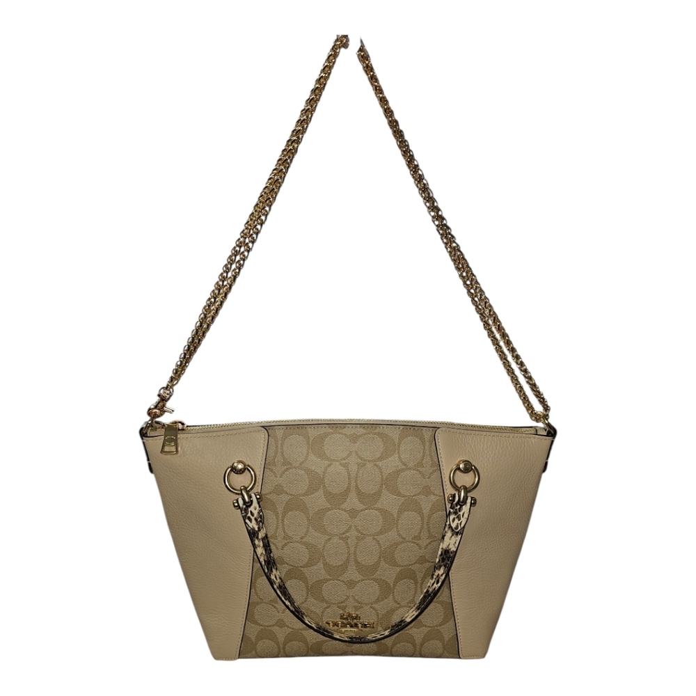 COACH Kacey Satchel/Crossbody Beige and Cream  with Faux Snake Skin  Handles - Picture 8 of 12